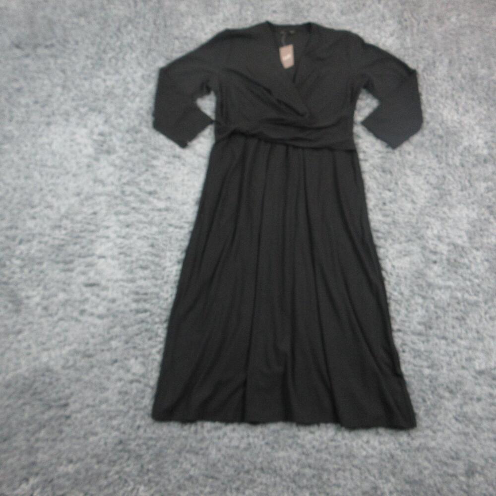 J Jill Dress Womens M Black Wrap Midi Pleated Jersey V Neck Workwear Stretch NWT